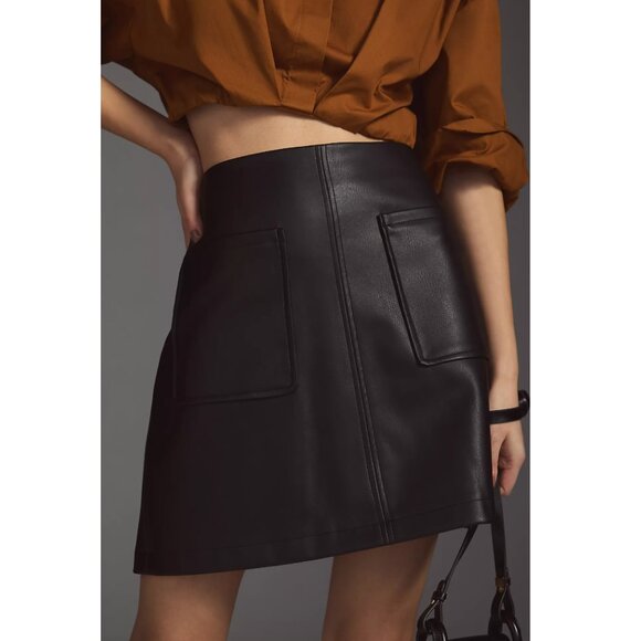 Anthropologie Dresses & Skirts - NWT Maeve | Anthropologie Faux Leather A-Line Mini Skirt in Black | Size Small